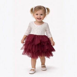 2Bunnies Lace Tulle Dress Burgundy Ivory 2T Balletcore Party